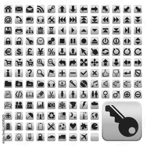 Vector: 152 Buttons, weiss, flach, grosse Symbole 152 Buttons, weiss, flach, grosse Symbole