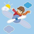 Pegatina, niño volando en avión