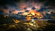 Beautiful sunset over the ocean - flythrough