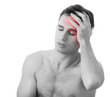 Photo: man with headache isolated on white background man with headache isolated on white background
