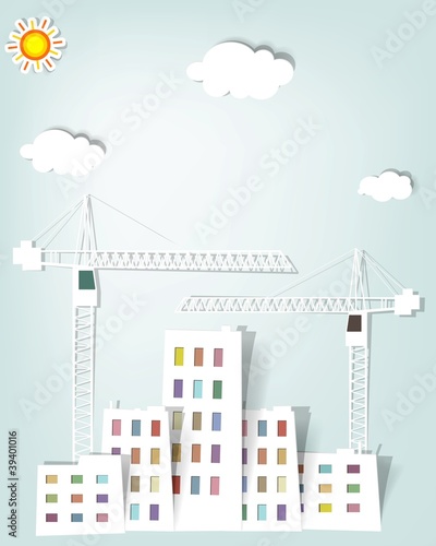Vector: cityscape with tower cranes cityscape with tower cranes