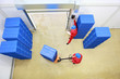 two workers preparing goods delivery in warehouse two workers preparing goods delivery in warehouse