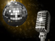 Gold vintage microphone on the background