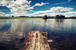 Beautiful lake with diving board for swimming