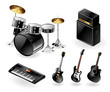 Vector icon set of modern electric musical instruments