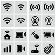 Wireless technology, black web icons set.