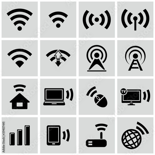 Vector: Wireless technology, black web icons set. Wireless technology, black web icons set.