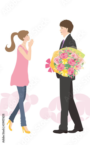 Illustration: 花束を渡す男性 花束を渡す男性