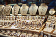 counter with garnet jewelry