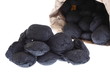 sack, bag isolated  coal, carbon nuggets