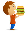 Young men going to eat hamburger