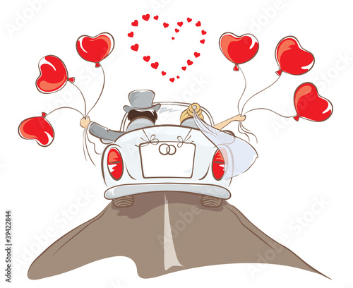 Vettoriale: The bride and groom riding in a car The bride and groom riding in a car