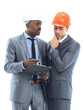 Portrait of confident worker discussing a project