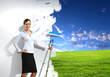 Illustration: Young businesswoman and nature background Young businesswoman and nature background