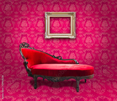 Photo: red luxury sofa and frame in pink room red luxury sofa and frame in pink room