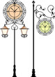 Vector: Wrought Iron clock with lamp Wrought Iron clock with lamp