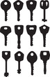 Vector: set isolated black key silhouette set isolated black key silhouette