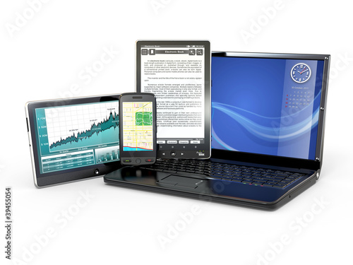 Illustration: Laptop, mobile phone, tablet pc and e-book Laptop, mobile phone, tablet pc and e-book