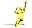 Gold hero man statue in shooting, victory pose