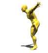Gold hero man statue ready to jump
