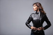 woman in leather jacket