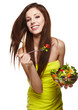 happy healthy woman with salad