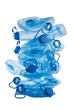 stack of used  blue plastic bottles isolated on white background