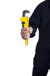 handyman holding an adjustable pipe wrench