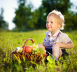 little boy with a basket of fruit little boy with a basket of fruit