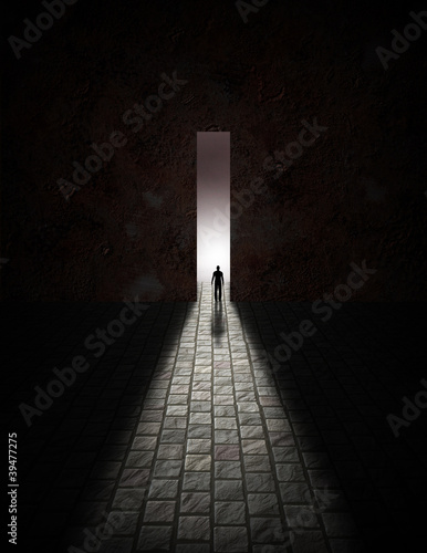 Illustration: Man before large opening Man before large opening
