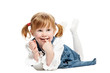 One funny playful little girl on white background