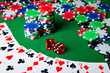 Many cards and casino chips