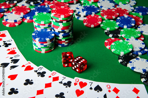 Photo: Many cards and casino chips Many cards and casino chips
