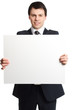 manager mit werbetafel