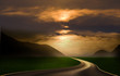 Landstraße bei Sonnenuntergang