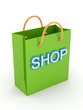 Green plastic package with a big word SHOP. Green plastic package with a big word SHOP.