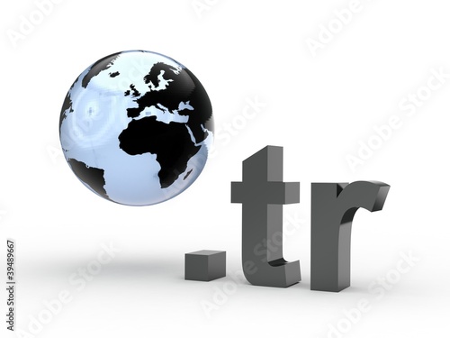 Illustration: 3D Domain tr mit Weltkugel 3D Domain tr mit Weltkugel