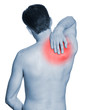 Rear view of a young man holding her neck in pain