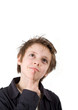 Portrait of boy thinking on white background Portrait of boy thinking on white background