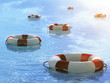 Illustration: Lifebuoys, floating on waves Lifebuoys, floating on waves