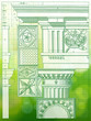 Hand draw sketch doric architectural order & green bokeh
