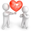 The man gives the woman a big red heart, 3d render