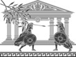 greek warriors and temple. stencil