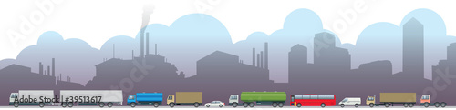 Vector: Pollution, Emissions, traffic and factories Pollution, Emissions, traffic and factories