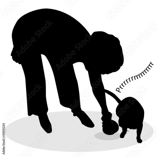 Vector: Woman Feeding Cat Silhouette Woman Feeding Cat Silhouette