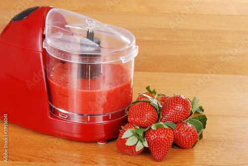 Photo: pureed strawberries in blender pureed strawberries in blender