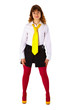 Young girl in red stockings and a yellow tie