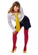 Young girl in red stockings and a yellow shoes