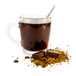 Coffee in a glass mug with chocolate