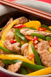 Fried Chicken with capsicum on red table cloth Fried Chicken with capsicum on red table cloth